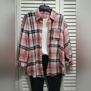 Pink Plaid Flannel Button Up Shirt XXL Soft Cozy